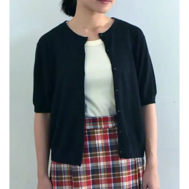 PONT DE CHALONS リネンコットン5分袖刺繍釦カーディガン/BK19